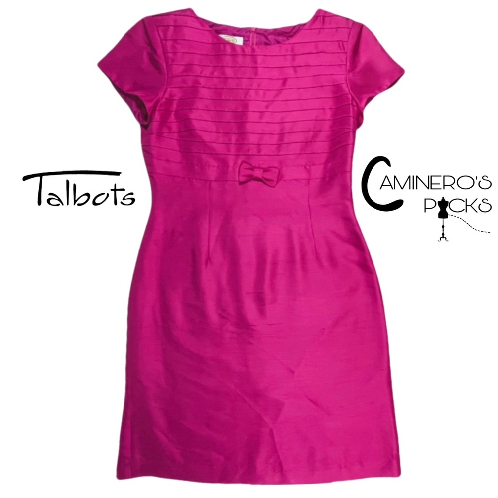 Vintage Talbots 6P 100% Pure Silk Pink Fuchsia 1960’s Shift Dress Retro Lined